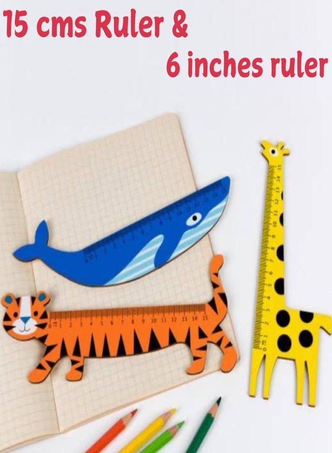 *MUKESH* Mukesh Scale Ruler for kids (Set of 6) | Birthday Return Gifts for Kids, Designer Wooden Ruler, Animals, 2 in 1 pack, 15 cms & 6'' Scale, Premium Gift Items Birthday Stationery School Supplies - Image 4